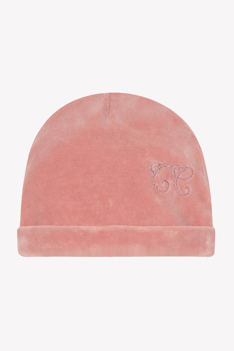 Bonnet - Imprimé inspiration Toile de Jouy velours rose - Image principale