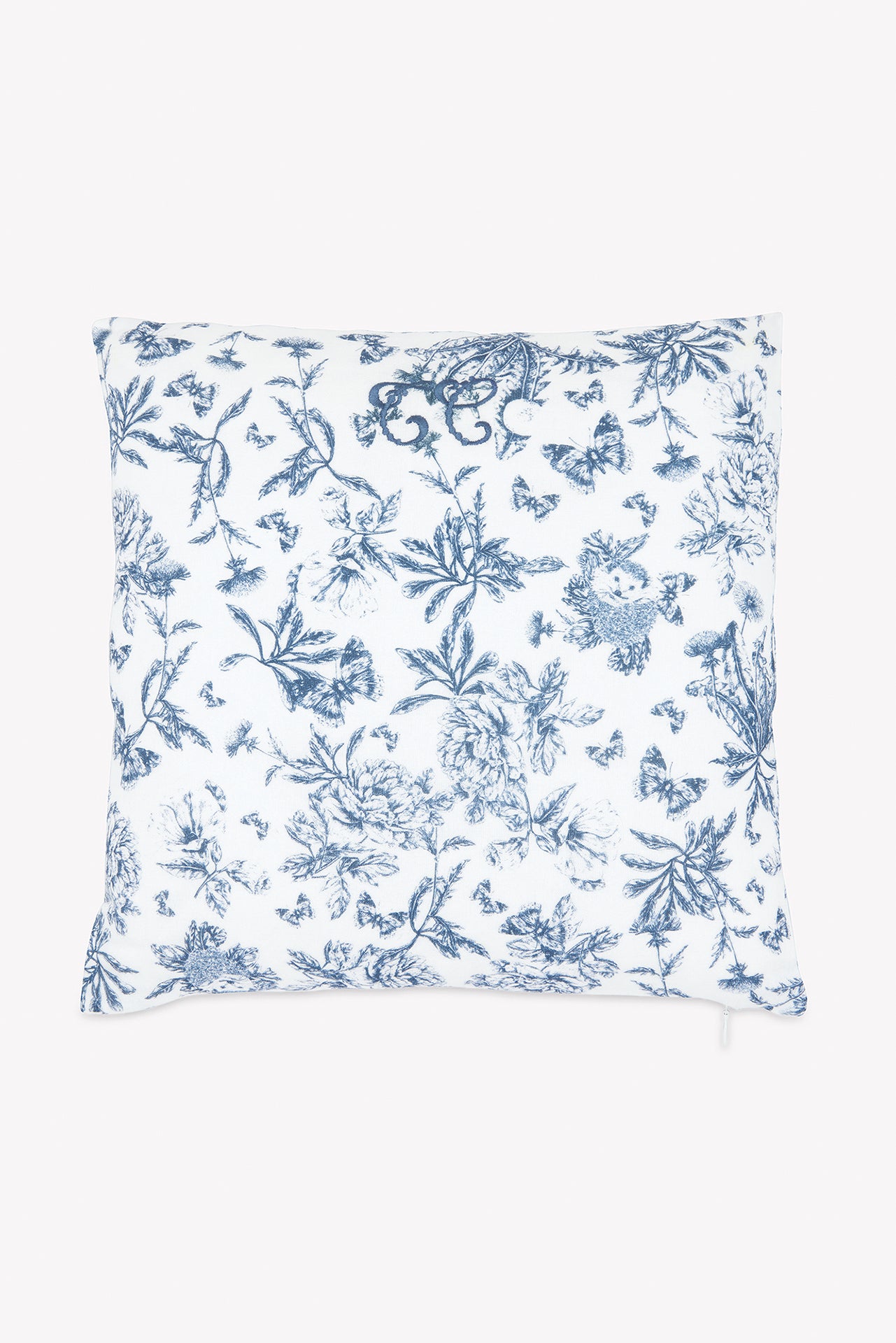 Coussin réversible - Imprimé inspiration toile de jouy bleu