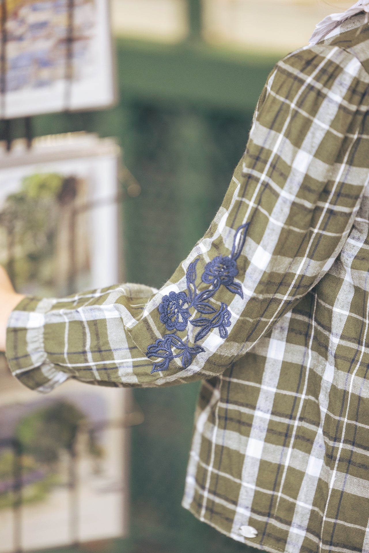 Blouse - kaki op Ruiten