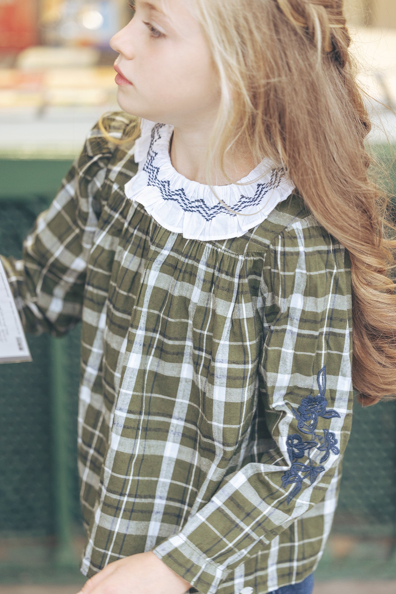 Blouse - kaki op Ruiten