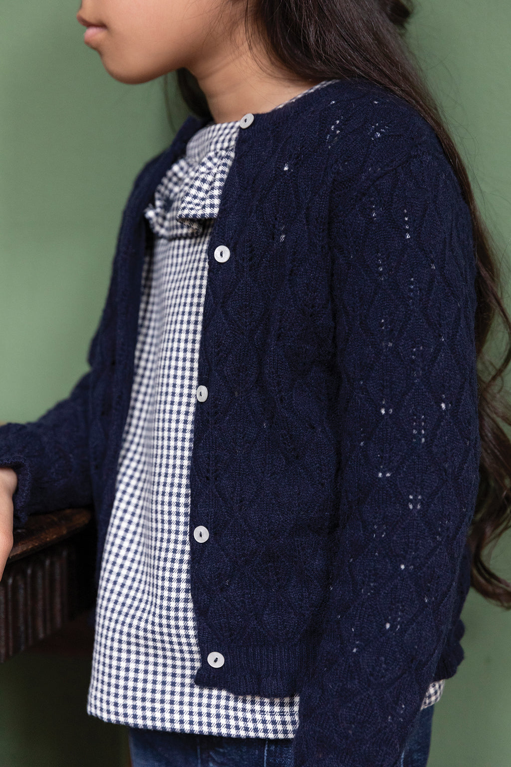 Cardigan - Navy knit leaves