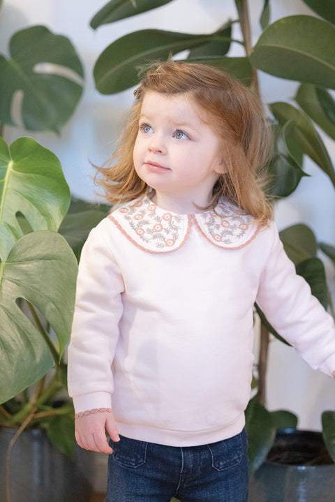 Sweatshirt - Blassrosa Kragen mit Blumenmotiv - Image principale
