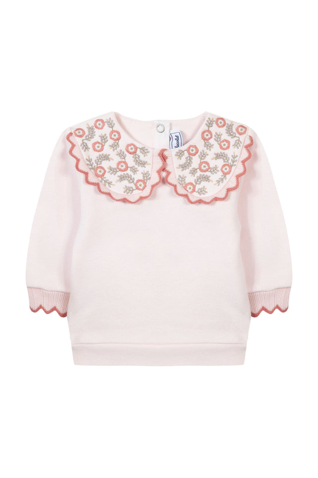 Sweatshirt - Blassrosa Kragen mit Blumenmotiv - Image principale