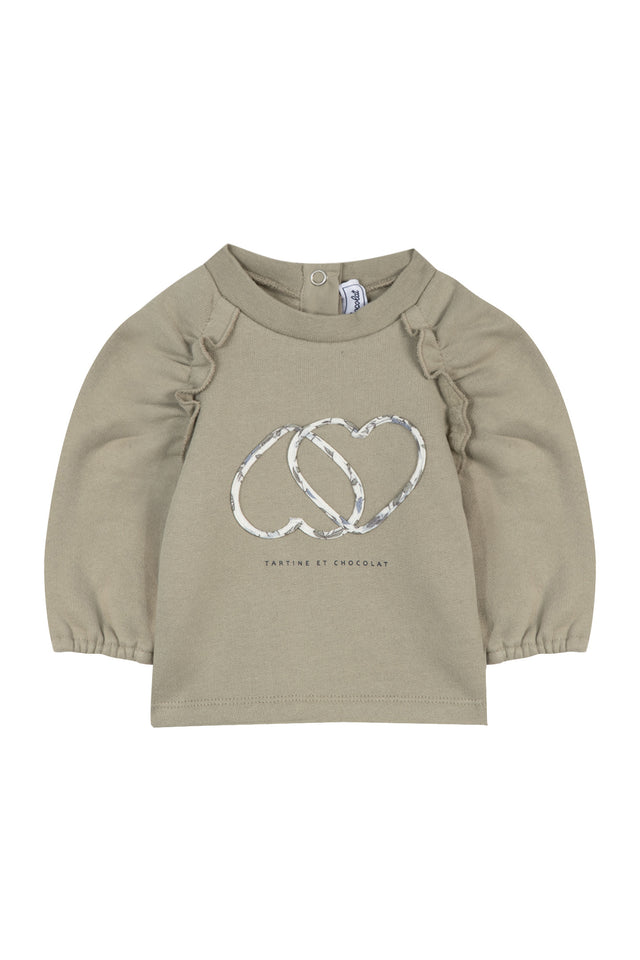 Sweatshirt - Salbeigrüne Baumwolle mit Rüschen - Image principale