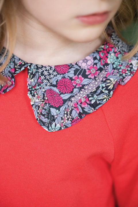 Felpa - Rosa colletto in tessuto Liberty - Image principale