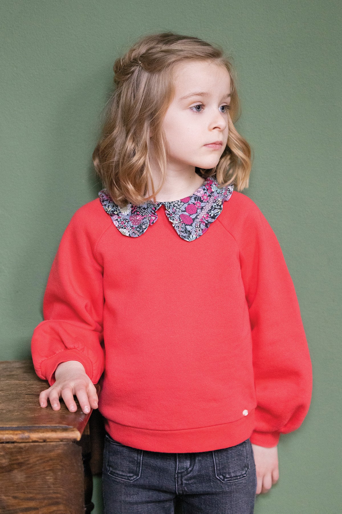 Sweatshirt - Rosa Kragen Liberty-Stoff