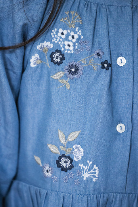 Robe - Bleu broderie florale - Image principale