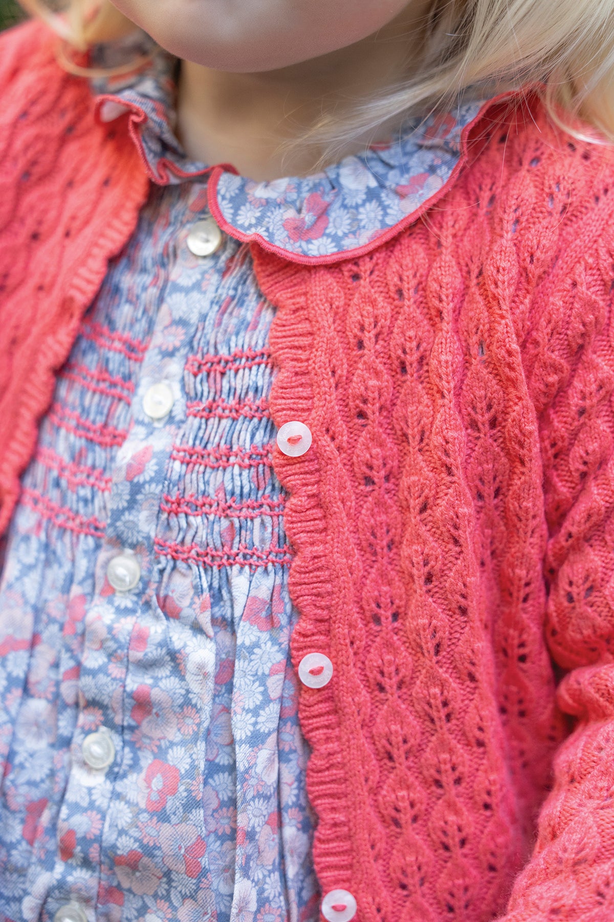 Cardigan - Corallo maglia traforata