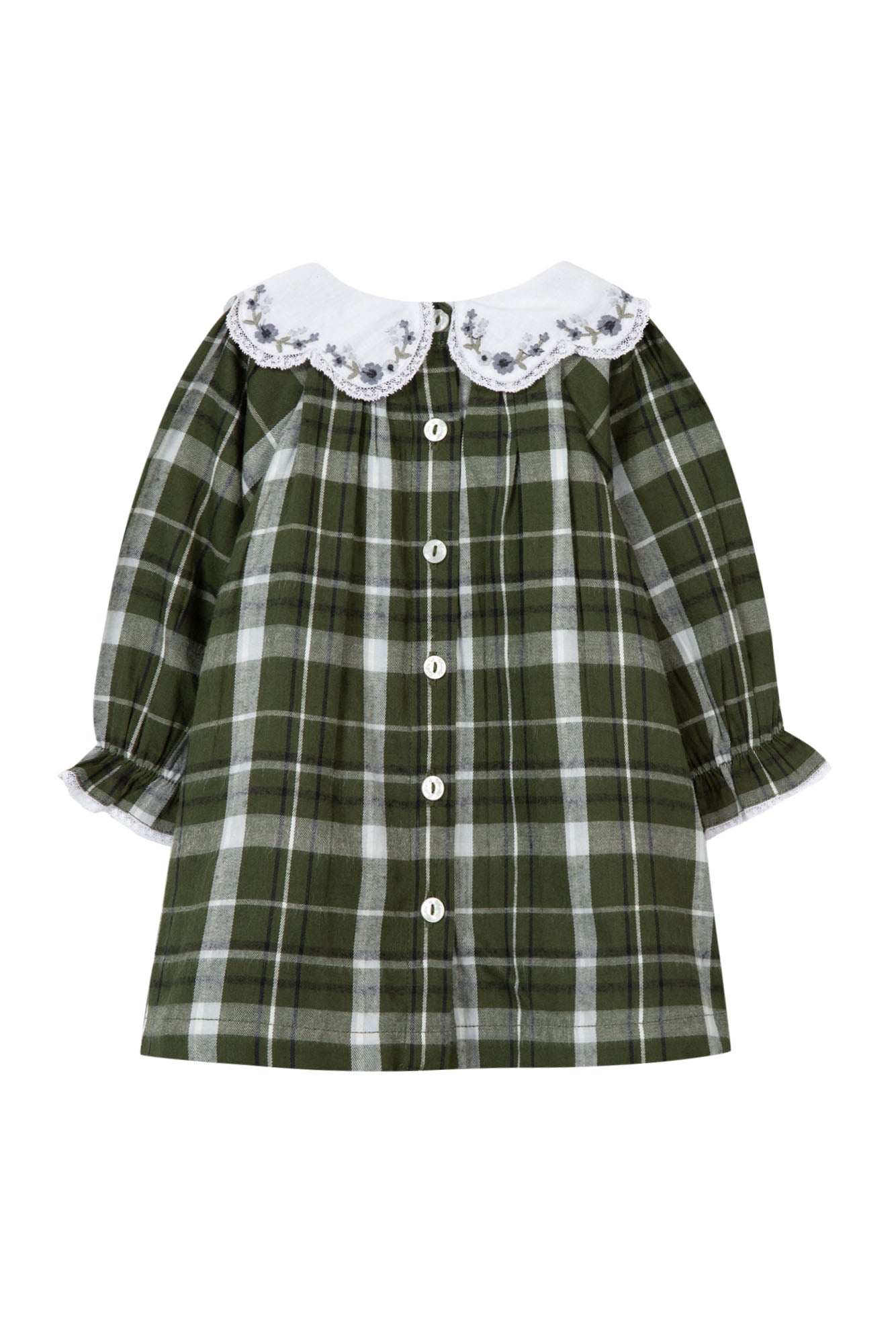 Kleid - Khaki Karo Kragen durchbrochen