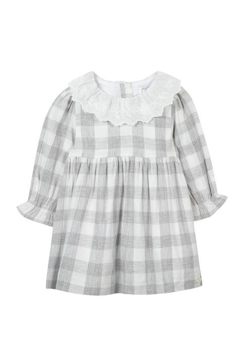 Robe - Gris carreaux col broderie anglaise - Image principale