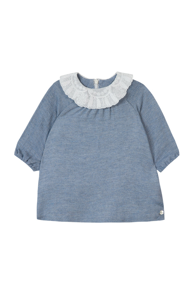 Robe - Bleu col volanté - Image principale