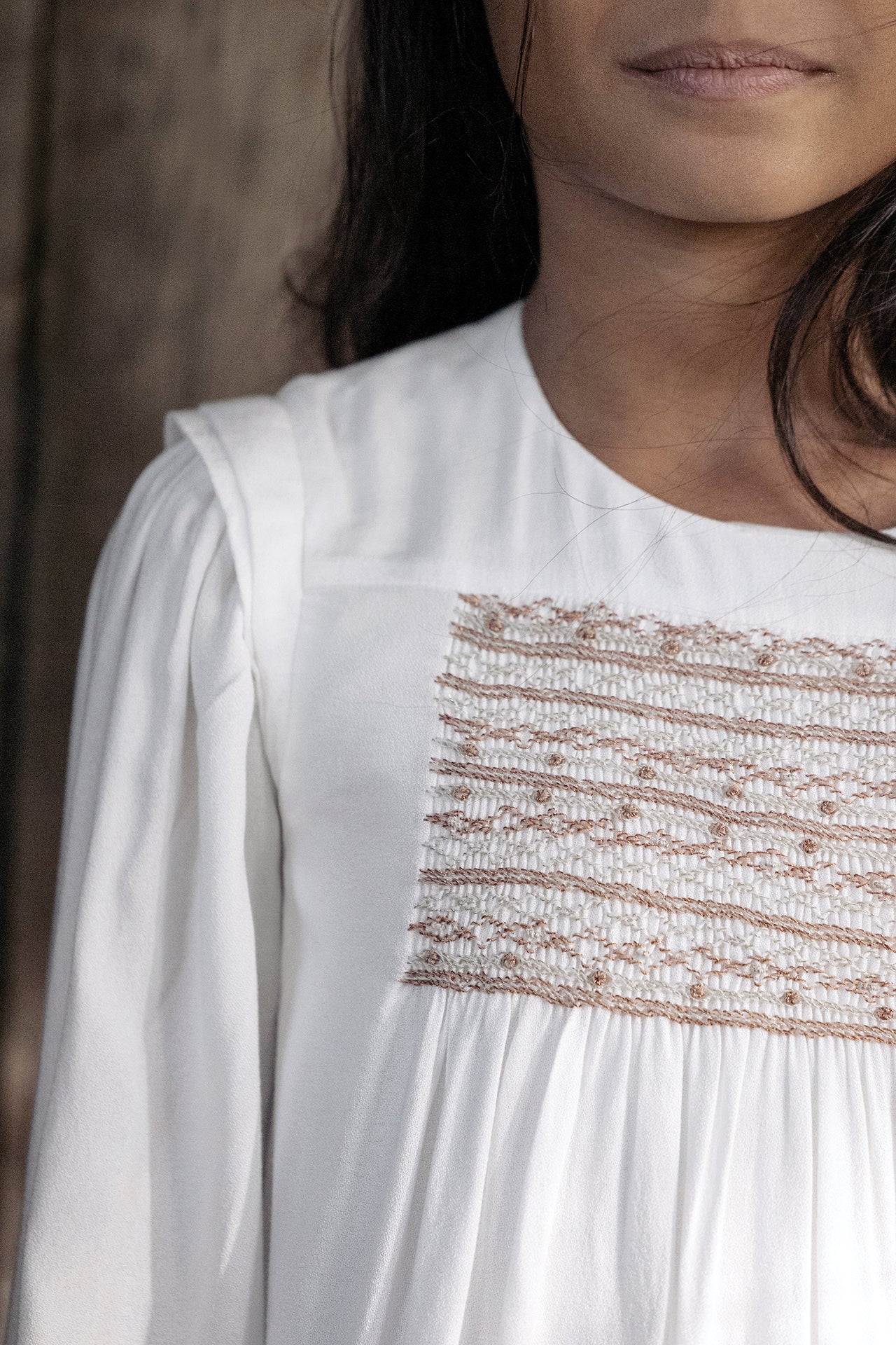 Kleid - Ecru Kittel Gestickt