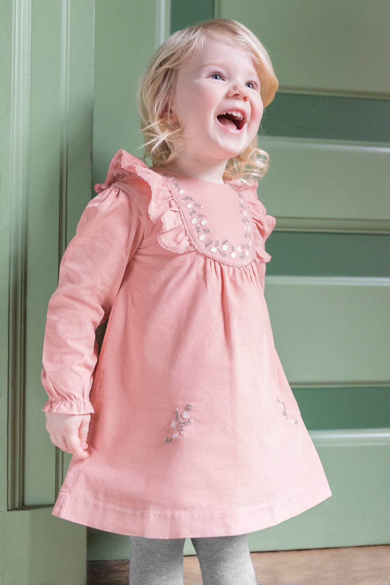 Kleid - Samt Rosa Stickerei Blumen