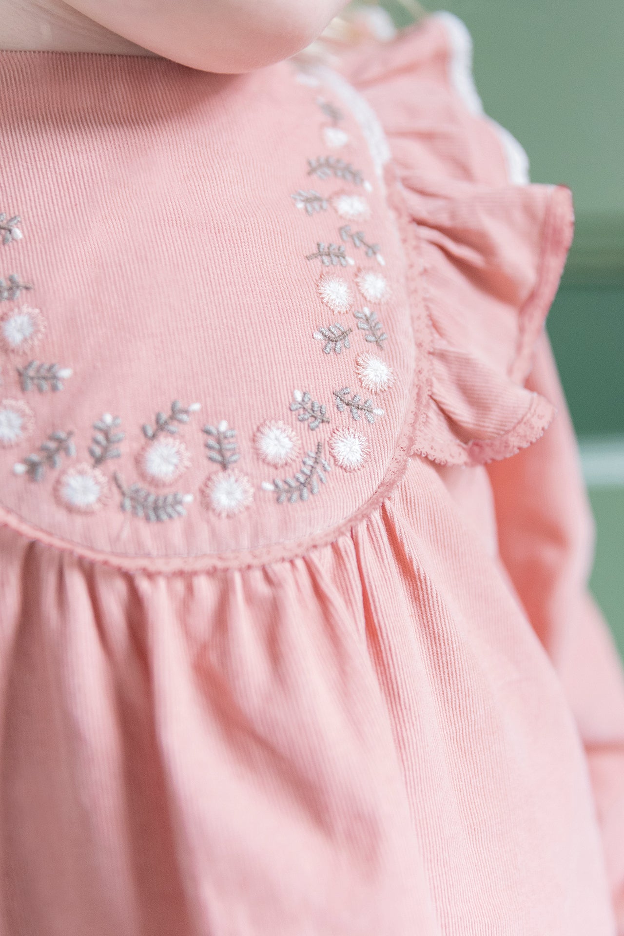 Kleid - Samt Rosa Stickerei Blumen