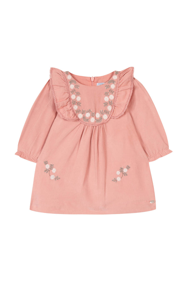 Robe - Velours rose broderie fleurs - Image principale