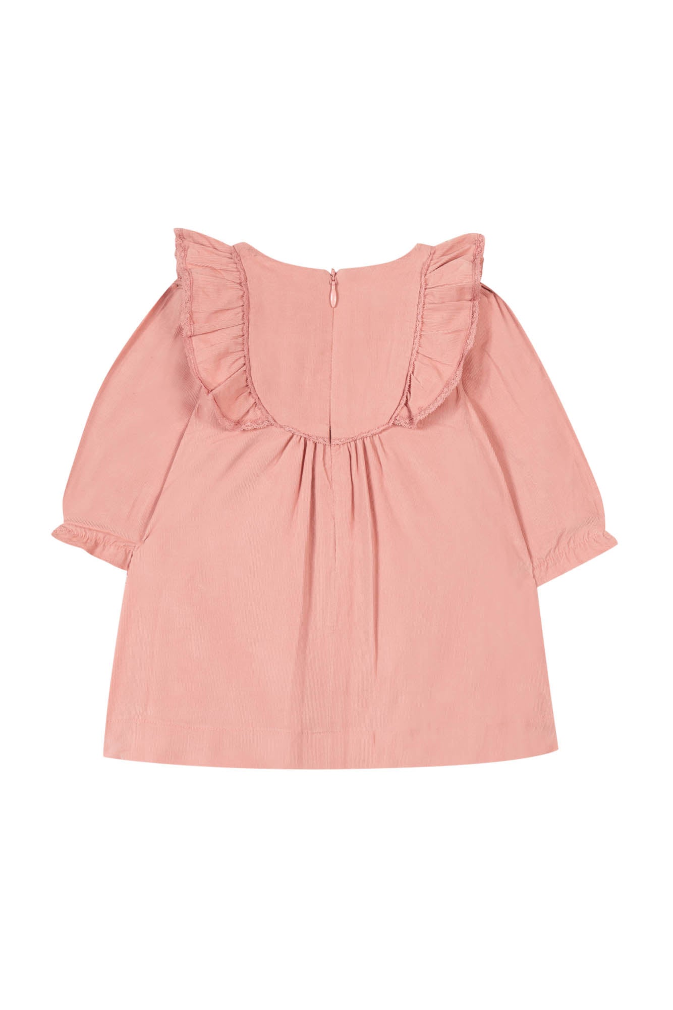 Kleid - Samt Rosa Stickerei Blumen