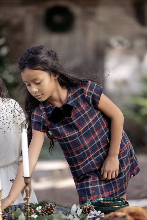 Dress - Navy Check metallic thread - Image principale