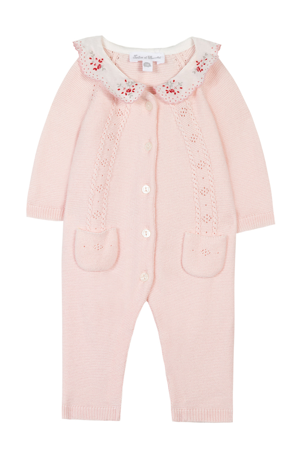Jumpsuit long - Pale pink Collar Embroidered