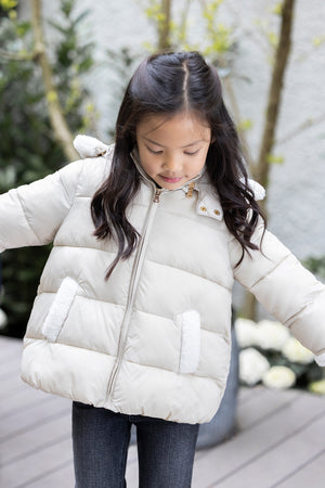 Daunenjacke - Beige Pelzimitat