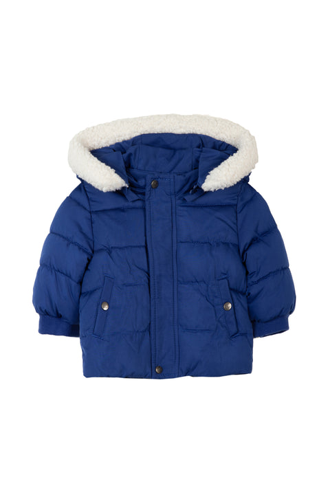 Doudoune - Bleu roi capuche imitation fourrure - Image principale