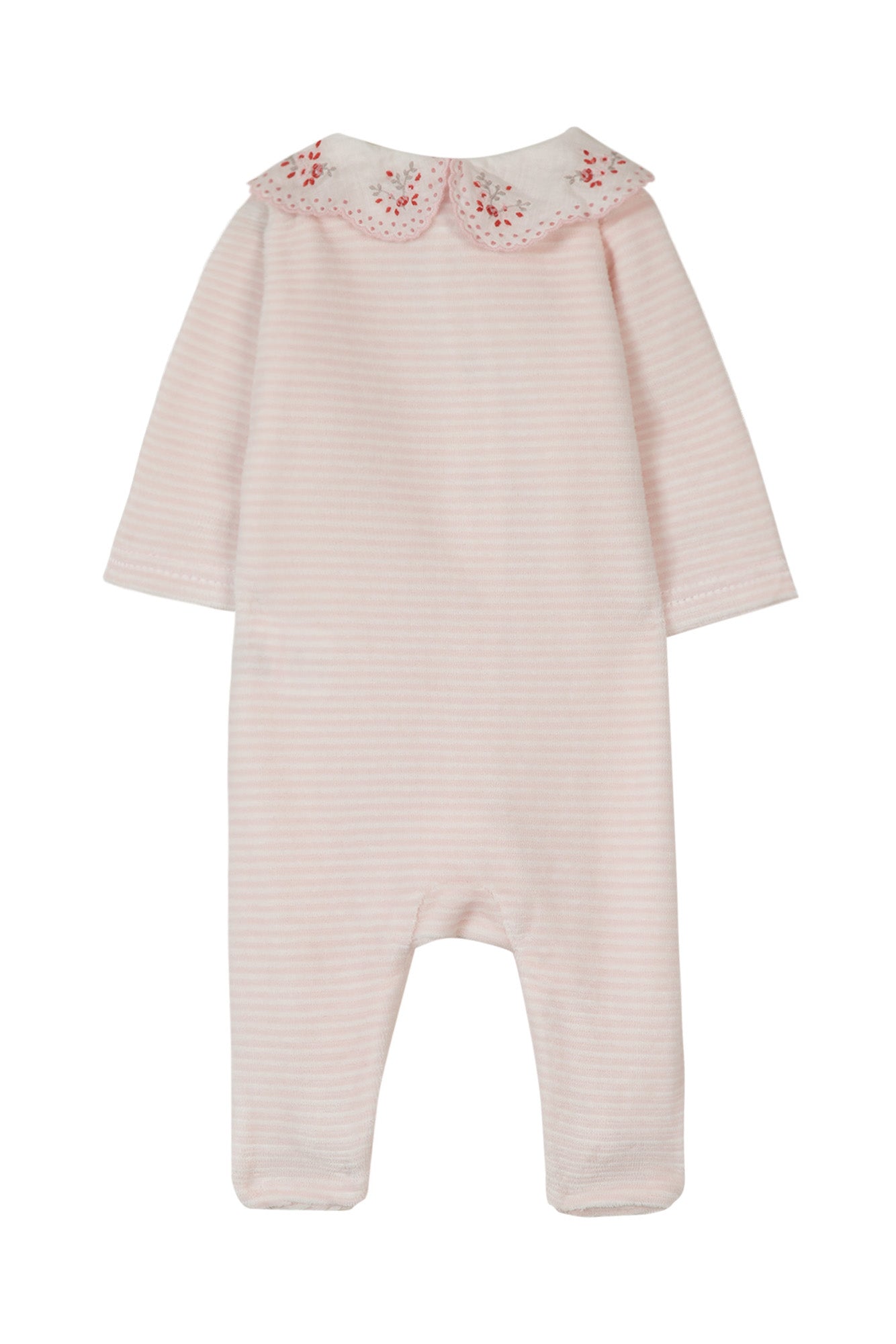 Pyjama's - Lichtroze Velours Streeps Halsband Geborduurd