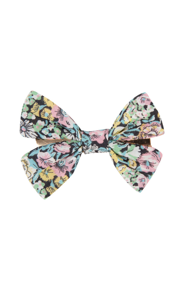 Barrette - Nœud tissu liberty noir - Image principale