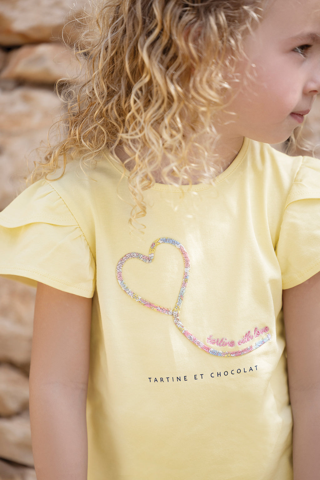 T-shirt - Jaune cœur tissu liberty