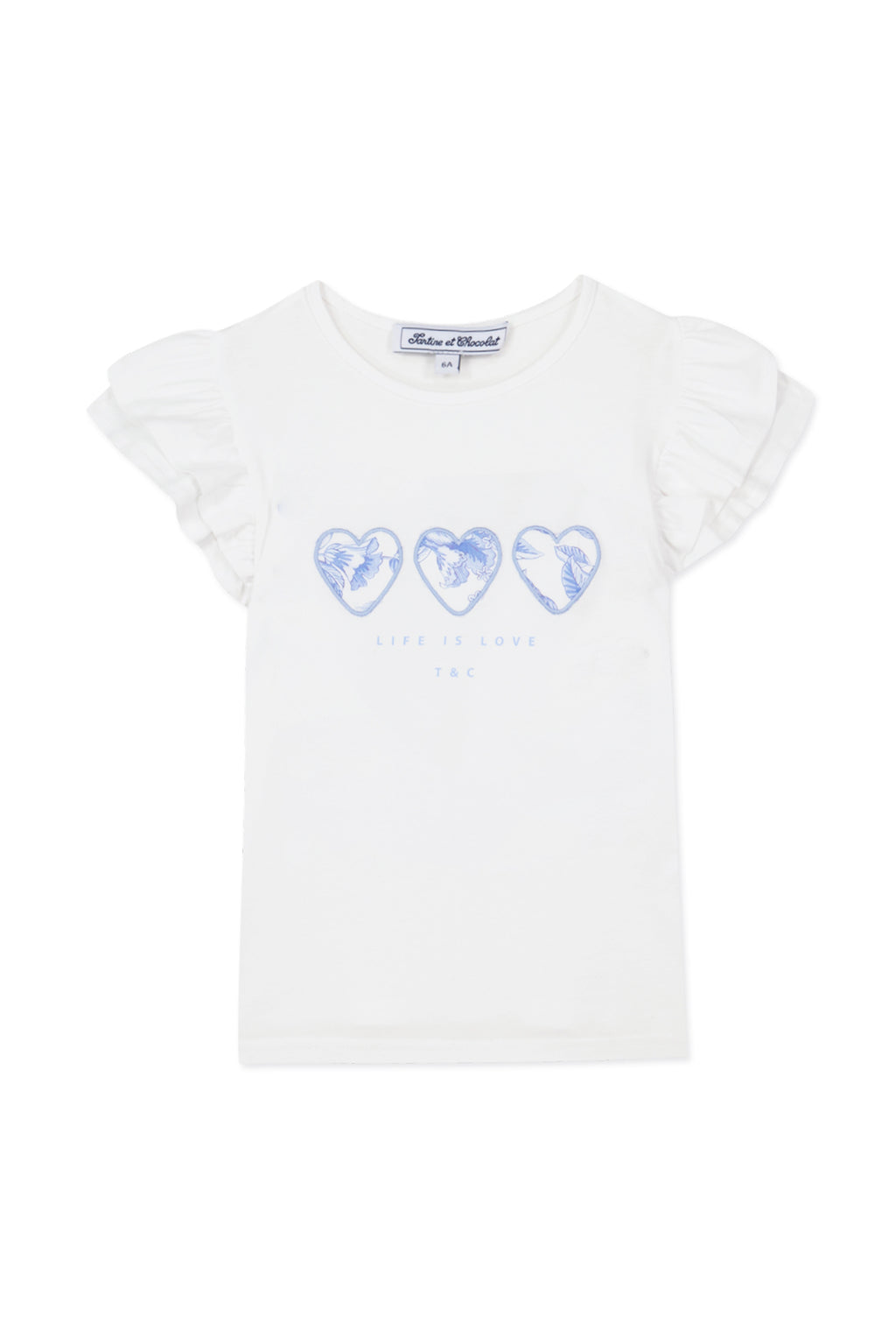 T-shirt - Blanc illustration cœur tissu liberty