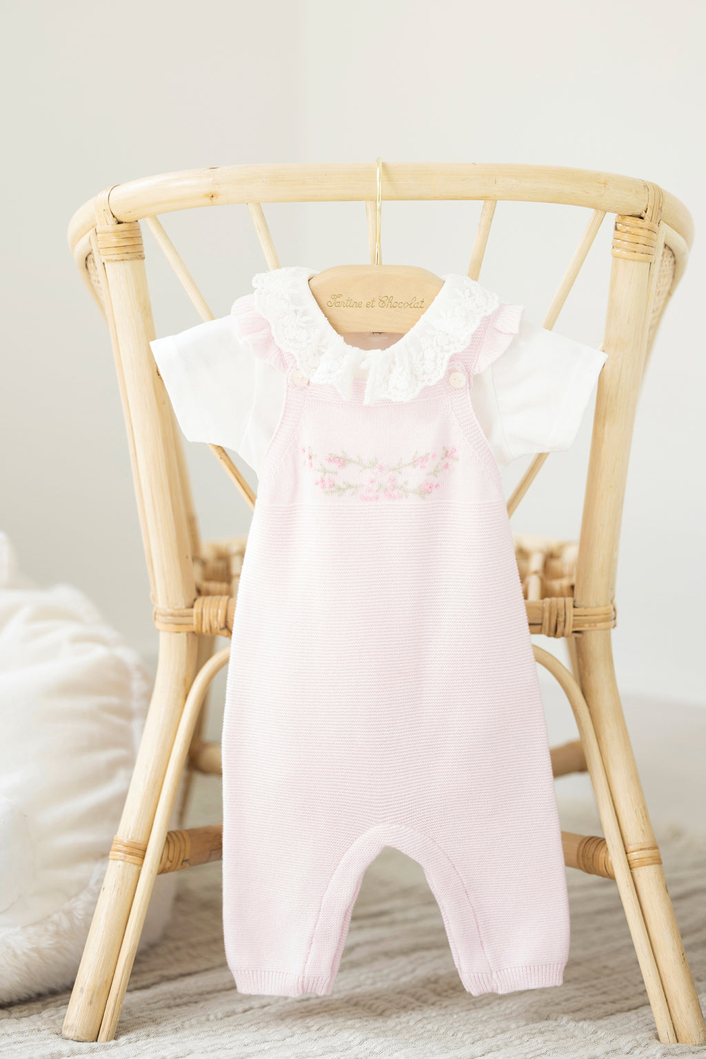dungaree long - Pale pink Embrodery
