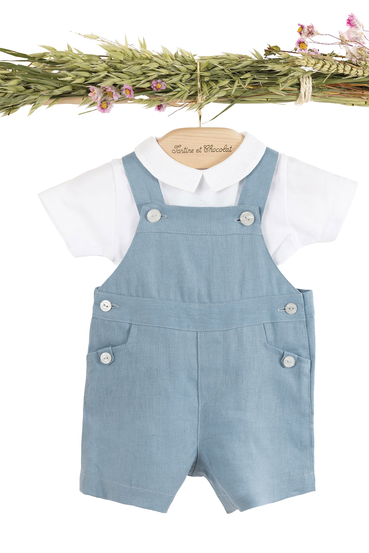 dungaree short Blue Linen boy