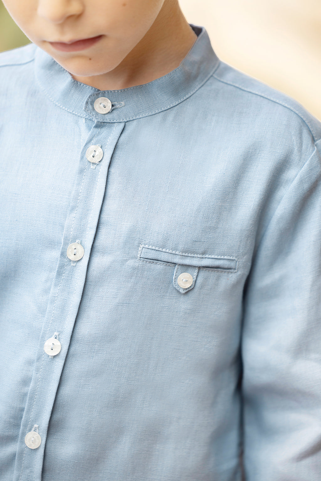 Camicia - Blu biancheria Colletto alla coreana