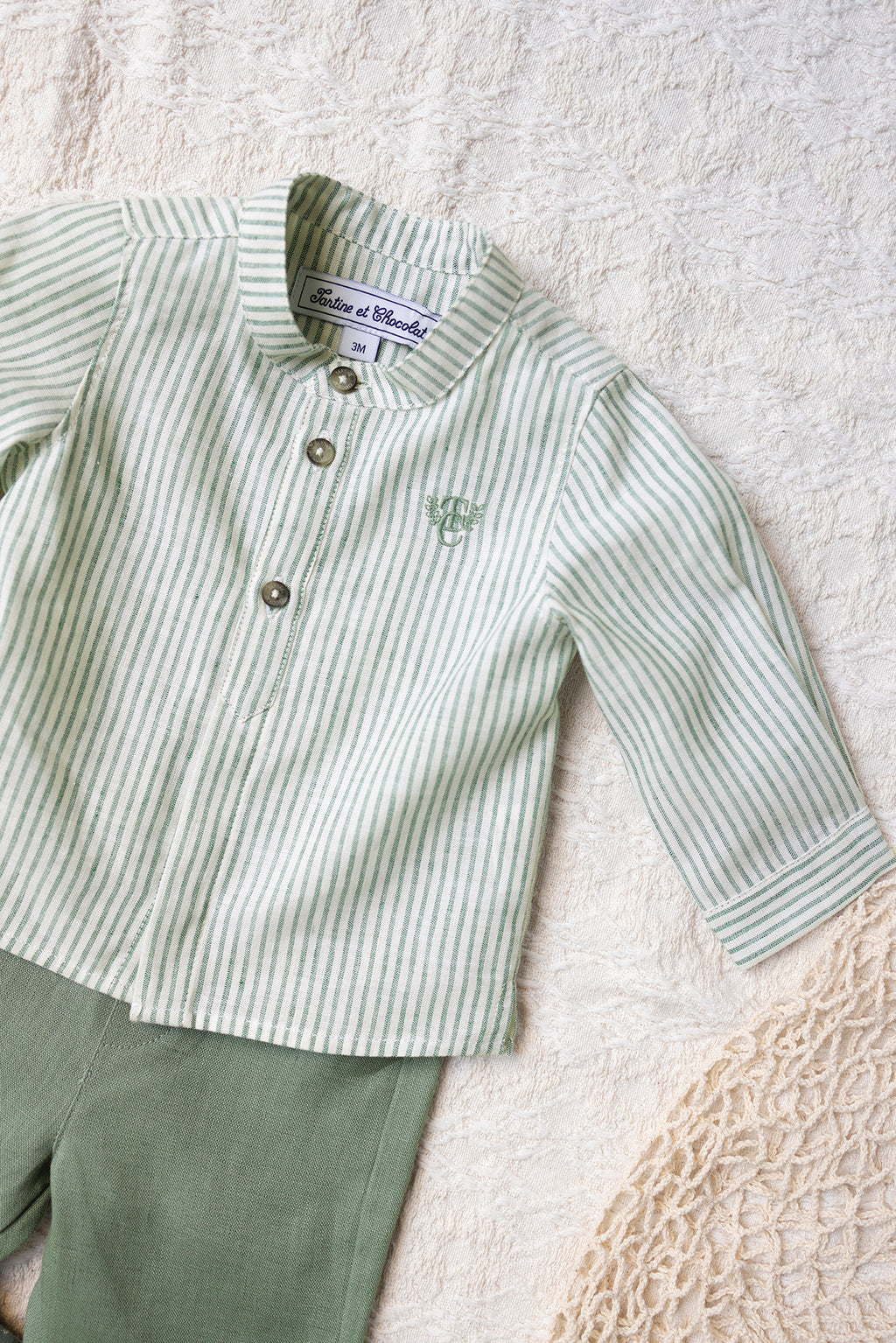 Shirt - Green Linen Stripes