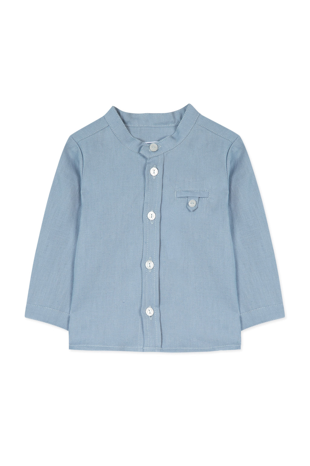Shirt - Blue Linen Mao collar