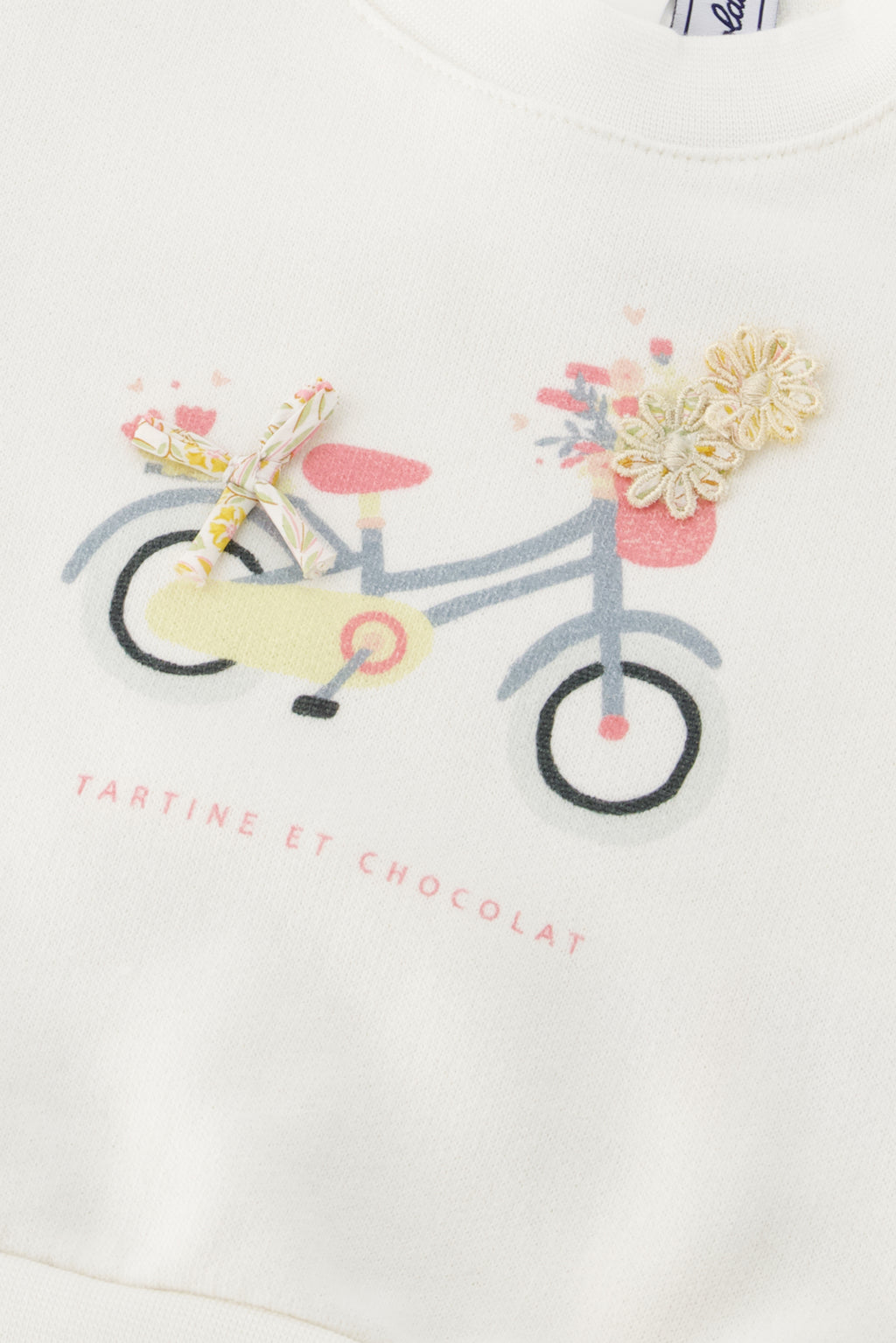 Felpa - Madreperla  Illustrazione in bici in tessuto Liberty