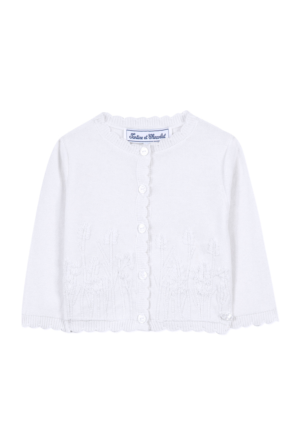 Cardigan - Ecru broderies point mousse