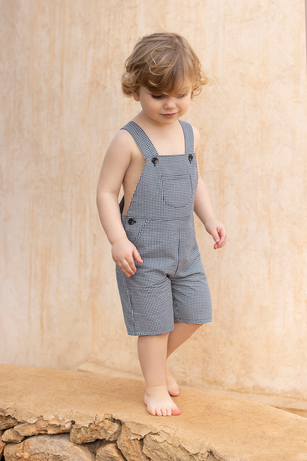 dungaree short - Navy Two-tone gingham