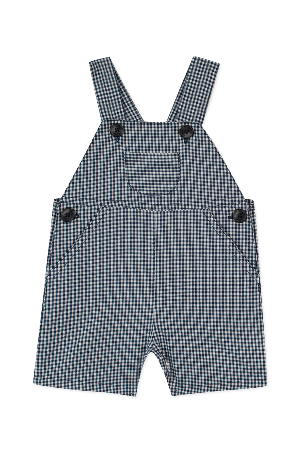 dungaree short - Navy Two-tone gingham