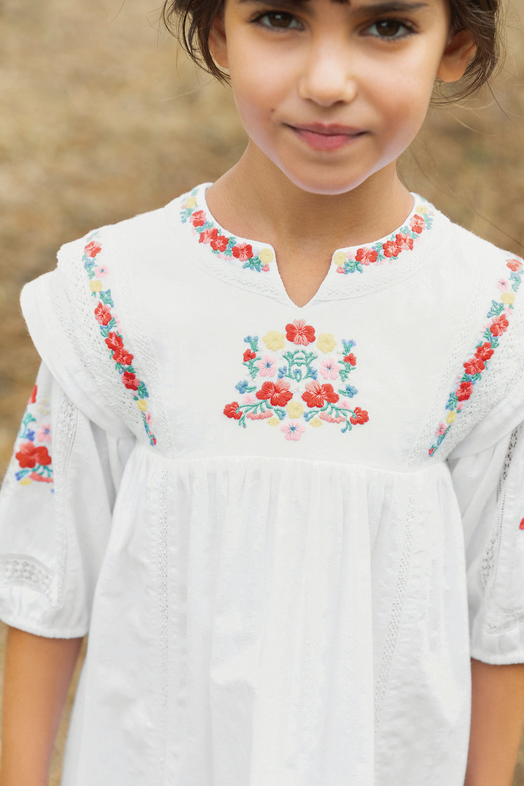 Dress - White Floral embroidery