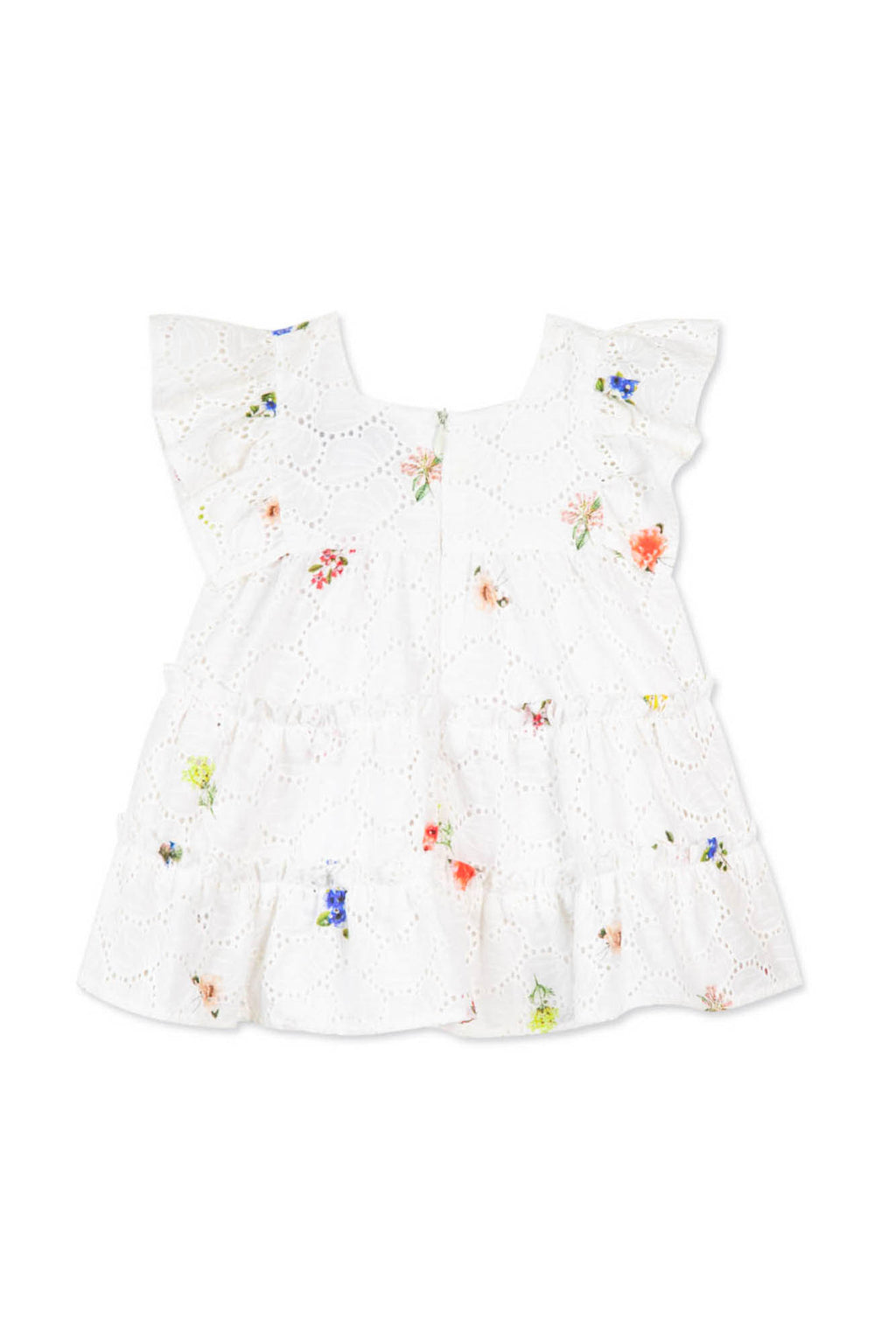Dress - White Prinated English embroidery