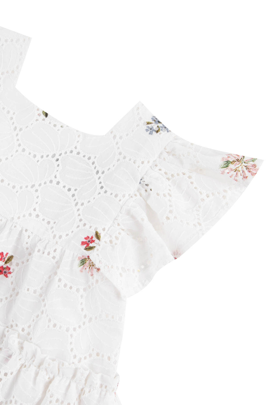 Dress - White Prinated English embroidery