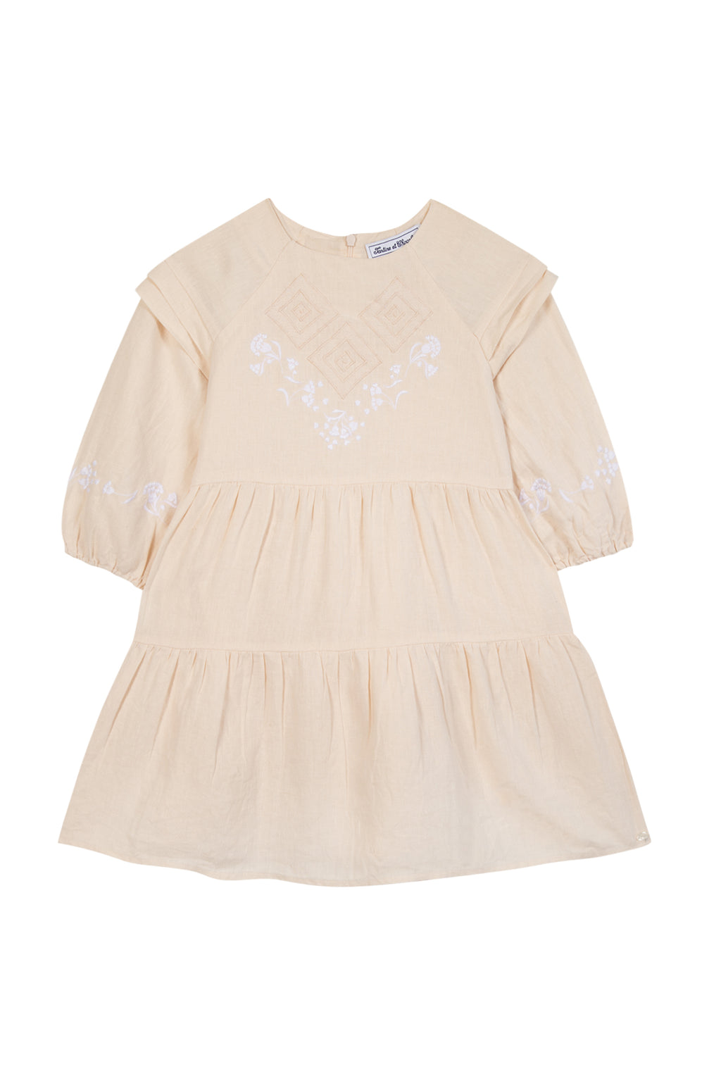 Dress - Pale pink embroidery Linen