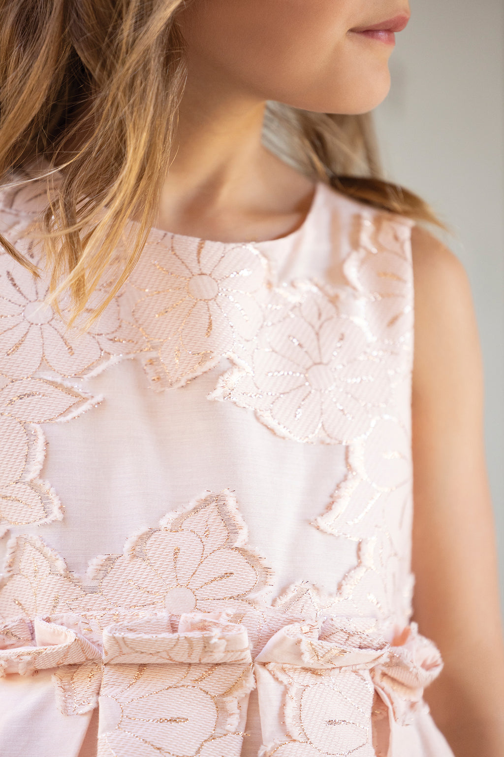 Dress - Pale pink Gathered embroidery