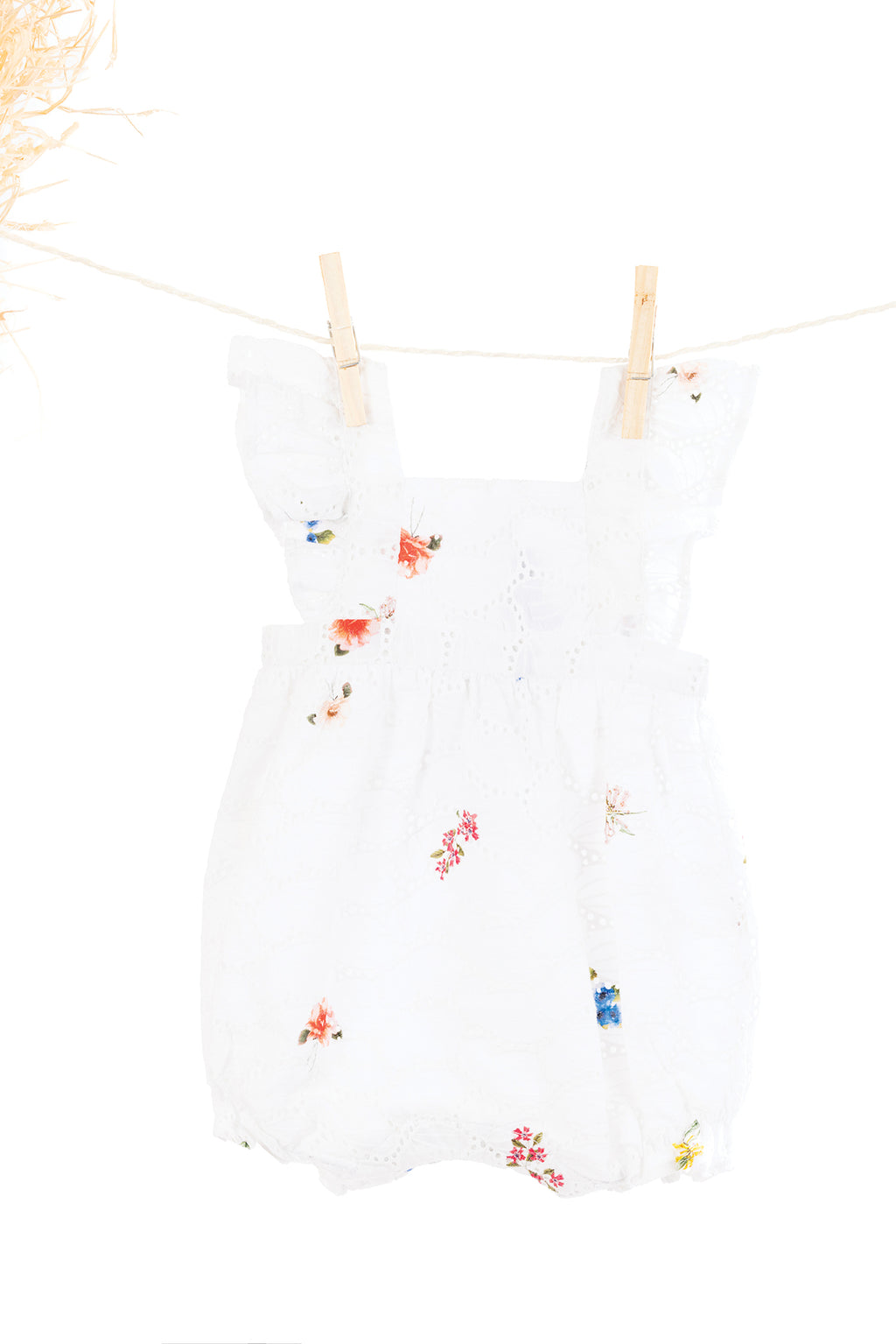 Jumpsuit short - White Prinated embroidery