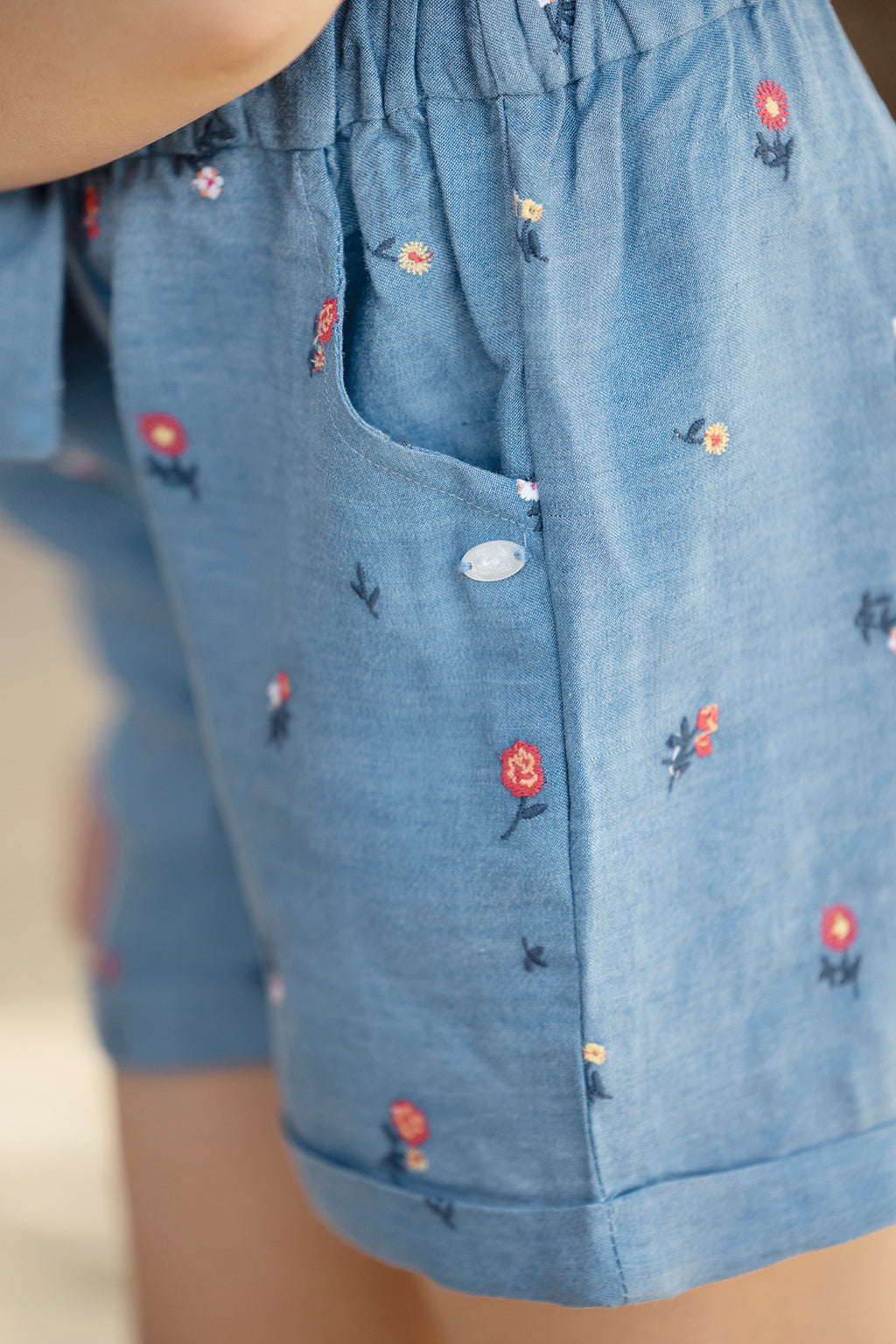 Jumpsuit short - Blue Denim Embroidery