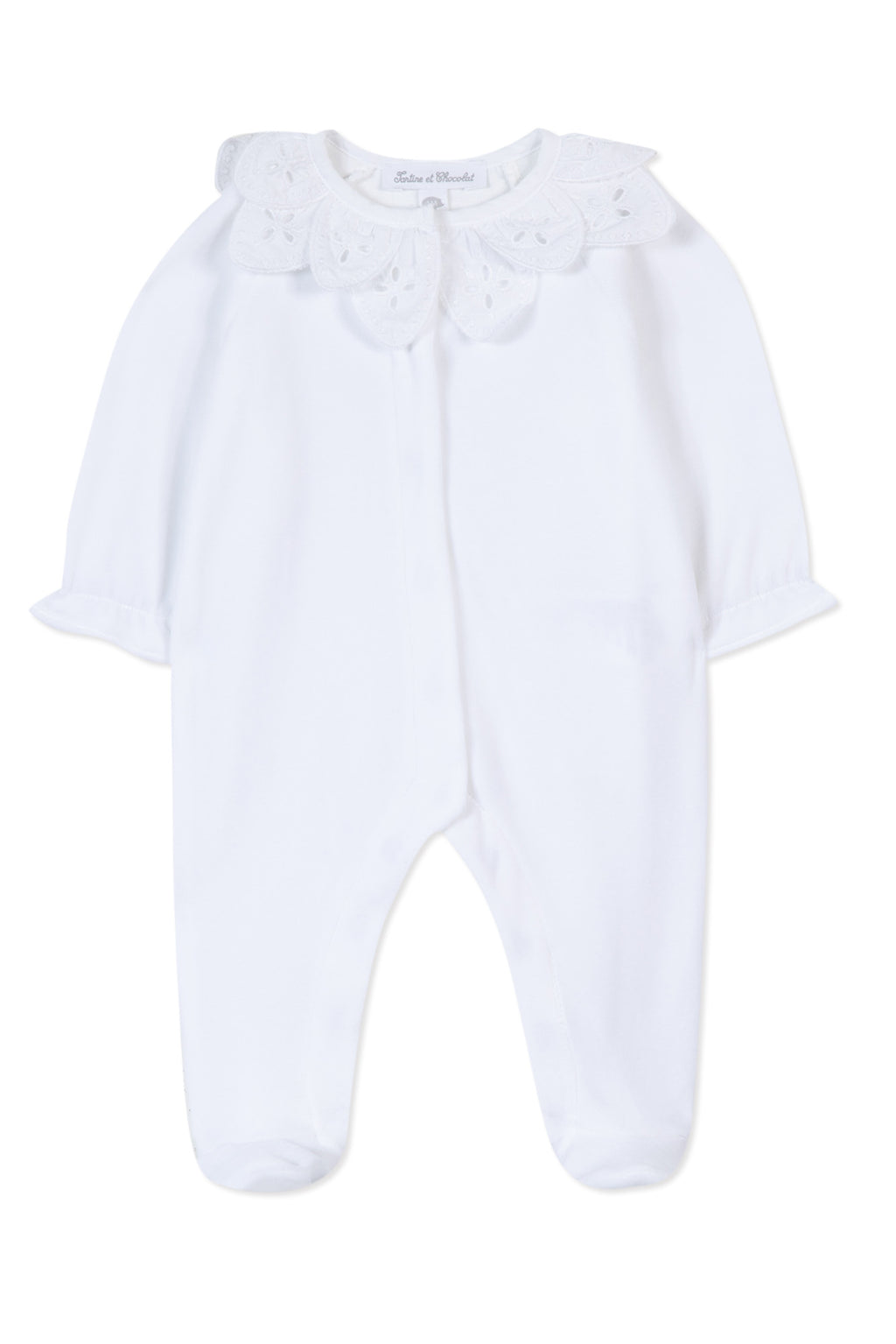 Pyjama - Blanc velours collerette fleur