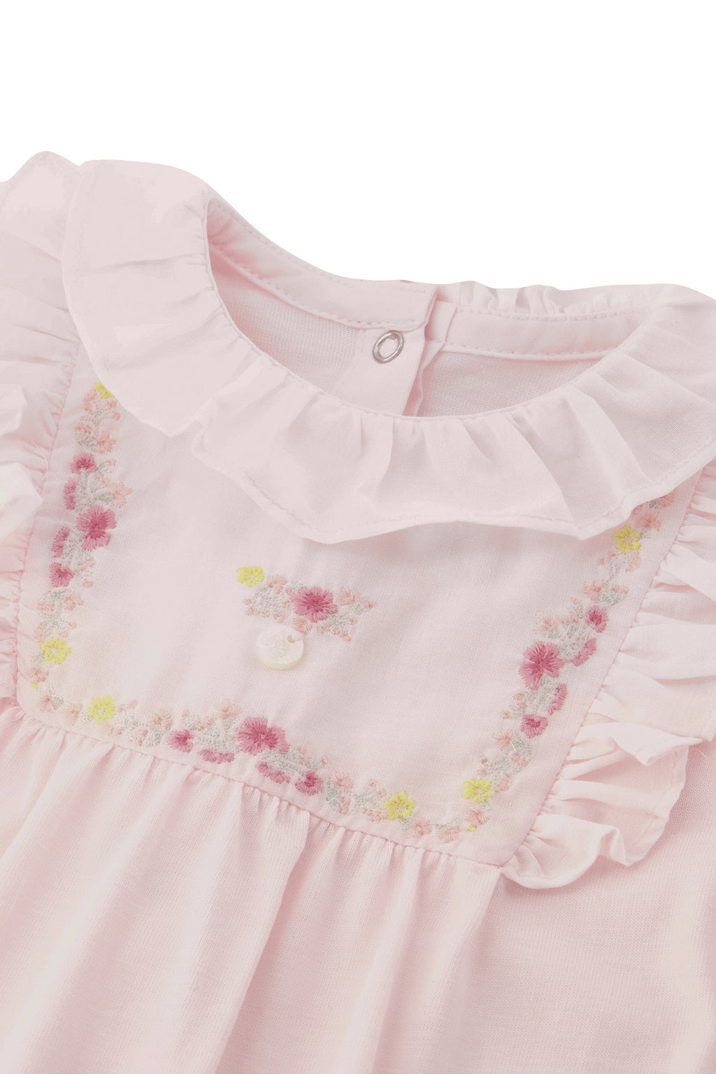 Pajamas - Pale pink Bib collar embroidery