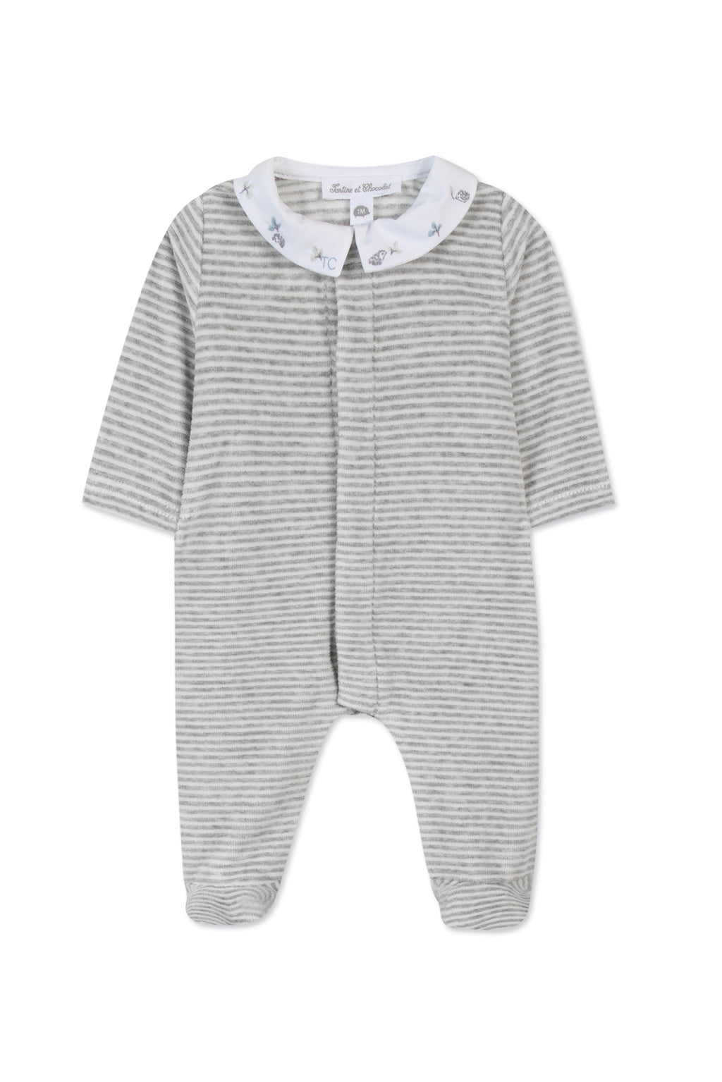 Pyjama - Velours gris chiné rayé