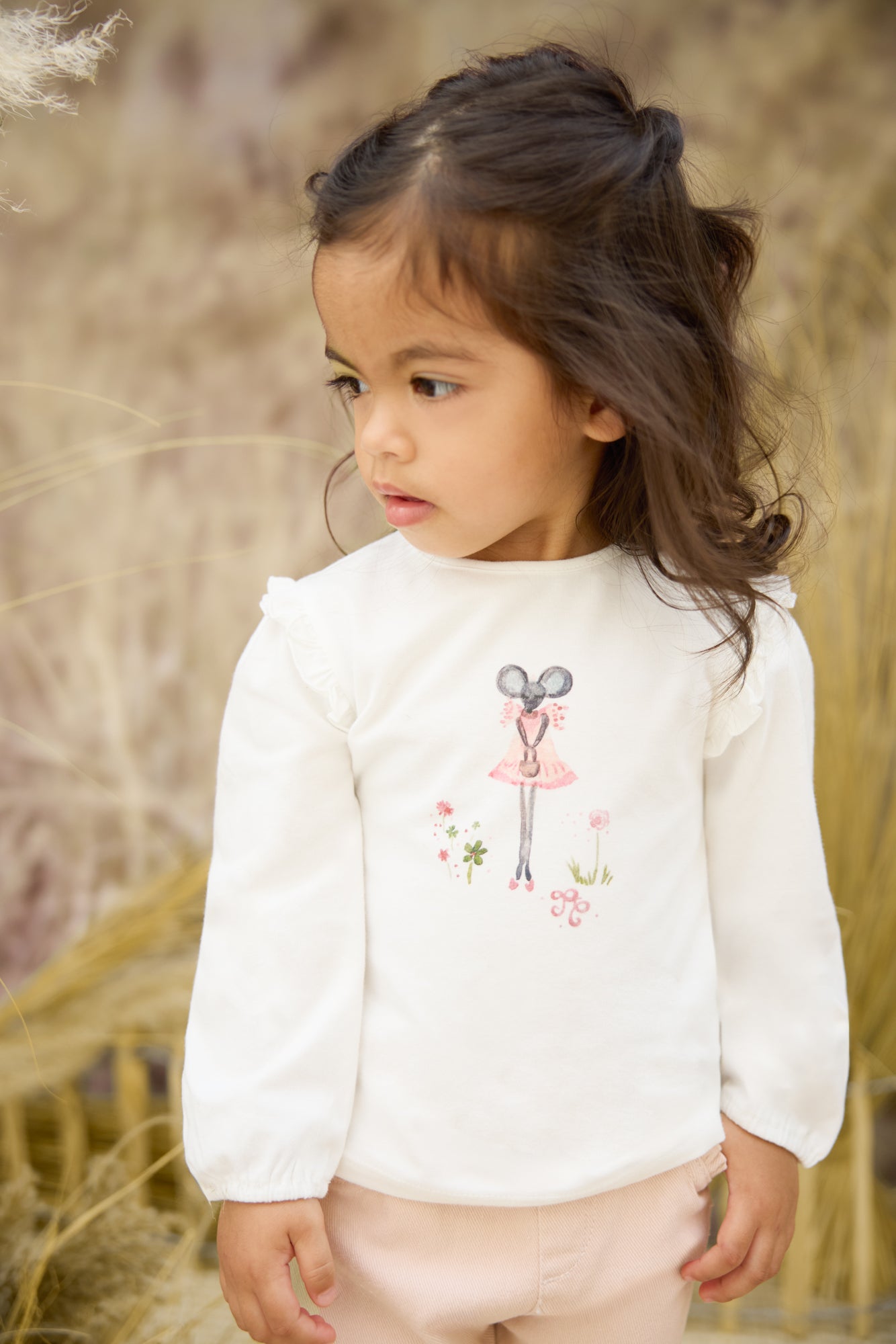 T -Shirt - Ecru Blume kleine Maus
