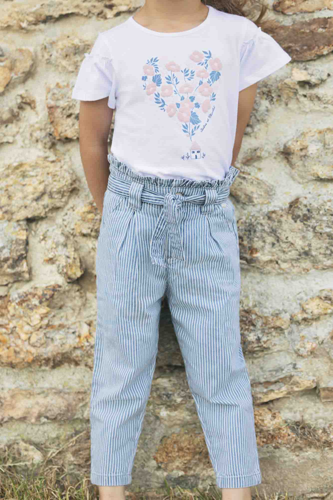 Pantalon - Bleu rayé volanté