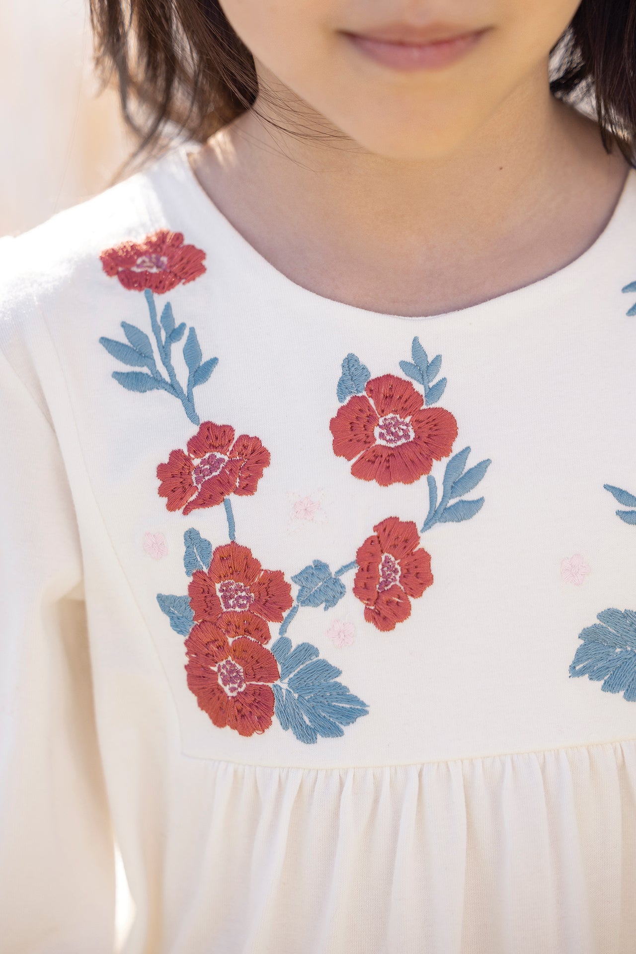 Bluse - Ecru Stickerei blumig